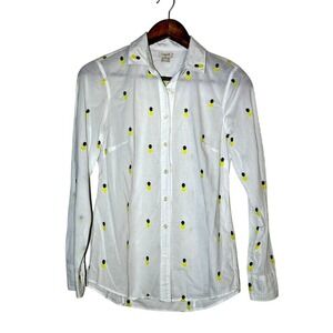 J.Crew Womens Shirt Long Sleeve White Embroidered Pineapple Button size XS